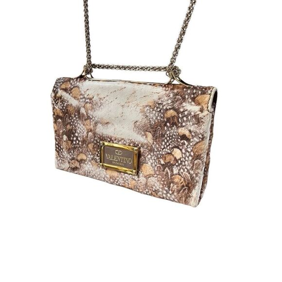 VTG VALENTINO GARAVANI  Calf Hair Feather Rockstud Crossbody Shoulder Clutch - Picture 9 of 16
